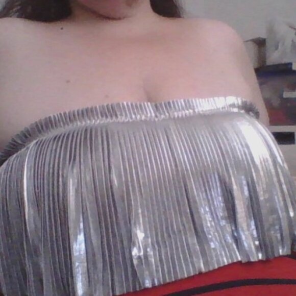 SAVAGE X FENTY Pleated Lame BANDEAU BRALETTE BRA PLUS METALLIC Silver NWT SZ 3X - Picture 3 of 5